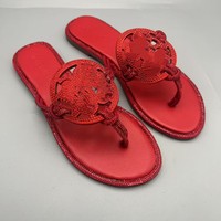 Sandales plates d'extérieur et d'intérieur en cuir véritable style tongs pour femme, collection 2026 – Inspirées de Tory Burch