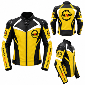 Blouson de moto en PU pour homme MAW, coupe-vent, imperméable, respirant, style motard, blocs de couleur, fermeture éclair - Product Image 1