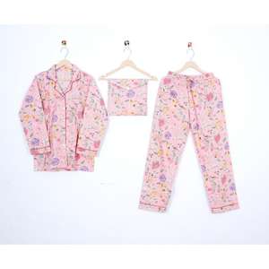 Conjunto de Pijama Casual de Algodón para Mujer, Multicolor, Estampado Floral a Mano, Patchwork, Ropa de Dormir para Primavera, Verano e Invierno, para Damas de Honor - Product Image 1