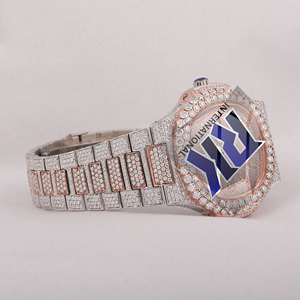Montre de luxe classique en acier inoxydable avec diamants glacés pour homme, cadran en moissanite VVS, montre-bracelet personnalisée en or rose tendance - Product Image 5