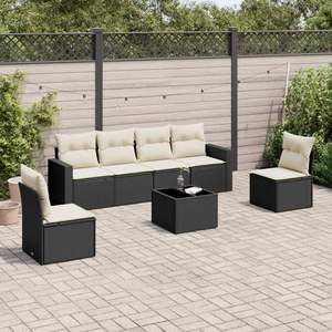 Conjunto de Sofá Modular de Jardín de 7 Piezas en Ratán Sintético Negro, Muebles de Exterior Cómodos y Elegantes - Product Image 1
