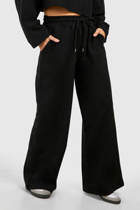 Ensemble de survêtement noir 2 pièces pour femmes grandes tailles, sweat-shirt court et pantalon large à imprimé lettres, coupe décontractée, pour toutes les saisons - Product Image 2