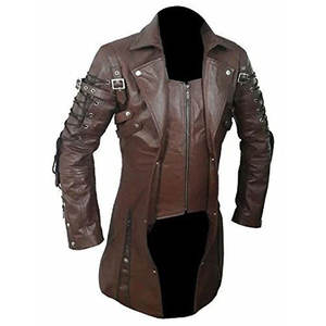 Men Steampunk Faux PU Synthetic Leather Coat <b>Gothic</b> Punk Trench Tops Style - Product Image 6