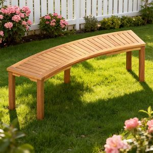 Banc de jardin incurvé en bois d'acacia avec assise à lattes pour foyer extérieur - Product Image 2