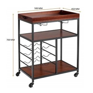 Black Metal Two Tier Trolly Restaurant Living Room Decorative Metal 4 <b>Wheels</b> Moving Trolly Wooden Vintage Bar Cart - Product Image 3