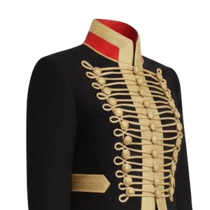 <b>Men's</b> Black Hussar Jacket With Gold Braiding And Red Trim Formal <b>Double</b> <b>Breasted</b> Style <b>Coat</b> Winter Uniform Wear - Product Image 2