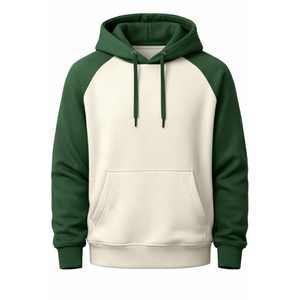 OEM Two Tone Raglan Sleeve Sport Hoodies Forest Green and Cream Contrast Pullover High Quality Streetwear men's Hoodies - Product Image 1
