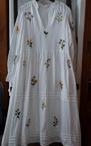 Robe longue blanche à col en V et manches longues, tissée, boutonnée, écologique, style bohème ample, en coton, décontractée, pour l'été, pour femme - Product Image 5