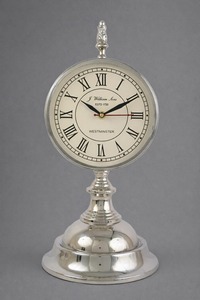 Traditional Metal Desk <b>Clock</b> Circular Silent Jumping Movement Quartz Hourly Chiming Needle Display <b>White</b> Ceramic Base Gold - Product Image 3