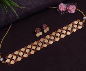 High Quality Matte Finish Copper Alloy Gold Plated Coin Choker <b>Set</b> Temple Jewelry <b>Indian</b> Ethnic Women's Wholesale Necklace <b>Sets</b> - Product Image 6