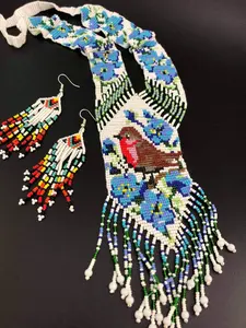 Collier d'oiseaux perlé fait main, style chic et tendance : Ensemble de bijoux floraux bohèmes pour mariage, fête, Noël, anniversaire - Product Image 6