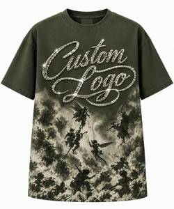 เสื้อยืดแขนสั้นโอเวอร์ไซส์สไตล์วินเทจสตรีทแวร์ผ้าเจอร์ซีย์ลายกราฟิกนางฟ้าประดับเพชรสำหรับผู้ชาย ผ้าฝ้าย 100% - Product Image 1