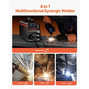 Machine à souder MIG synergique 160A 4-en-1, MIG gaz/flux, MIG fil fourré/électrode, TIG Lift, multi-processus, équipement de soudage 110V/220V - Product Image 2