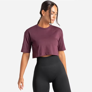 100% Cotton Stretchable Sporty Summer Streetwear Crop Top for Women's Workout Gym Wear Breathable Quick Dry Regular Fit O-Neck - Product Image 2