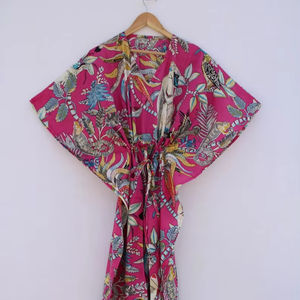 Robe Kaftan d'été décontractée en coton à imprimé floral tropical sans manches, paréo de plage pour femme, vêtement de détente Naaz Textile - Product Image 1