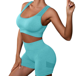 Ensemble de sport 2 pièces pour femme en nylon et élasthanne sans couture, soutien-gorge de sport et short de yoga, haute qualité, personnalisé, vente en gros - Product Image 4