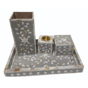 Green floral mother of pearl inlay storage <b>box</b> <b>incense</b> holder tray set handmade luxury home decor - Product Image 2