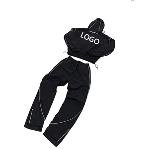 Ensemble de survêtements décontractés personnalisés avec logo imprimé et brodé, pantalon de jogging et sweat à capuche zippés, coupe-vent en polyester - Product Image 6