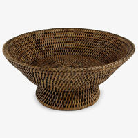 Corbeille à fruits artisanale en rotin festonné, sur pied, en osier tressé, style rustique, pour servir des aliments et des collations, centre de table