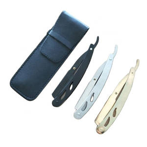 RAMAFHH MEDAX Rasoir jetable à lame droite en acier inoxydable, manche en plastique, rayures rouges, bleues et blanches, rasage manuel, salon de coiffure - Product Image 4