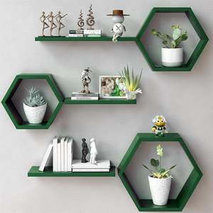Estantes Flotantes de Madera para Sala de Estar, Juego de 6 Estantes Hexagonales para Fotos, Plantas y Decoración de Pared, Diseño de Panal - Product Image 1
