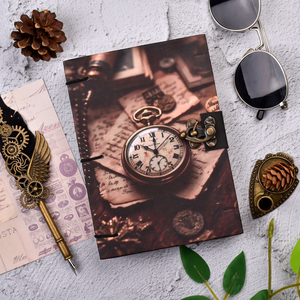 Vintage Pocket Watch A5 Handmade Paper <b>Notebook</b> with Lock Closure| 100 Pages Antique Style <b>Diary</b> Retro Timepiece Design for Gift - Product Image 2