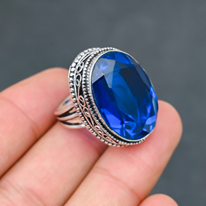 Magnifique bague tendance en topaze bleue de Londres, en argent sterling 925 massif, bijoux faits à la main, vente en gros directe d'usine - Product Image 1