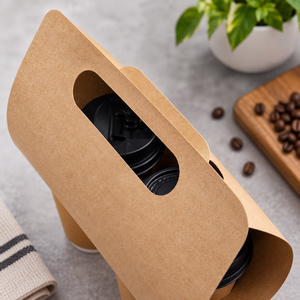 Support jetable en papier kraft avec poignée pour boissons chaudes, plateau à emporter, emballage écologique pour café - Product Image 2