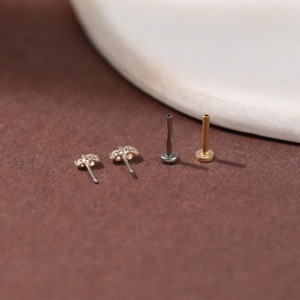 14K Solid Gold Lab Grown Double Diamond Flat Back Stud Tiny Cartilage Helix Conch Lobe <b>Earring</b> Minimalist Dainty Wedding Fine - Product Image 4