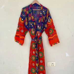 Kimono con Estampado Artesanal, Diseño Único, Vestido de Novia, 100% Algodón, Cuello en V, Cintura Elástica, Verano - Product Image 1