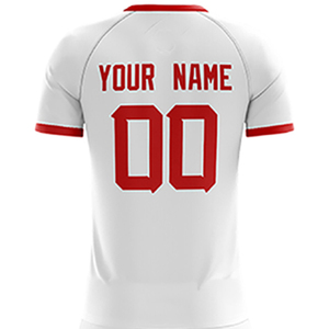 Maillot de football personnalisé à rayures rouges et blanches pour homme, manches courtes, col en V, sublimé, respirant, en polyester - Product Image 4