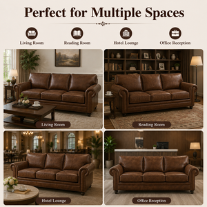 Classic Genuine Leather 3 Seater Sofa Bed with Rolled Arms Nailhead Trim Luxury Living Room Sofa <b>for</b> Home Hotel Warehouse Villa - Product Image 6