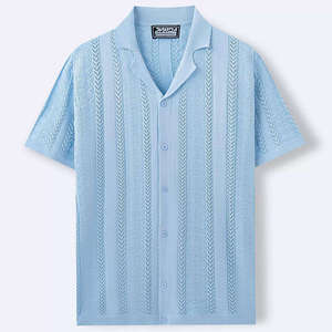 Camisa Guayabera Bordada con Cuello Cubano para Hombre, Manga Corta, Corte Holgado, Verde Bosque, Azul Cielo y Crema, Ropa de Verano HD 2026 - Product Image 3