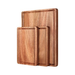 Juego de 3 tablas de cortar de madera de acacia premium con soporte, tabla de picar de madera gruesa con ranura para jugos, suministro para restaurantes, venta al por mayor - Product Image 2