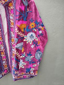 Bohemian Hand Embroidered <b>Velvet</b> Reversible Quilted Eco-Friendly Floral Ethnic Winter <b>Jacket</b> for <b>Women</b> - Product Image 3