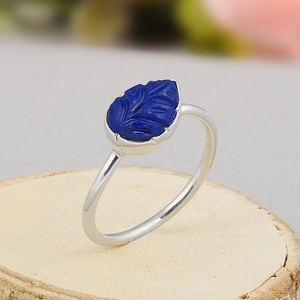 925 Sterling Silver Natural Carved <b>Lapis</b> <b>Lazuli</b> Leaf <b>Ring</b> Handmade Pear Shape Gemstone <b>Ring</b> for Women - Product Image 4