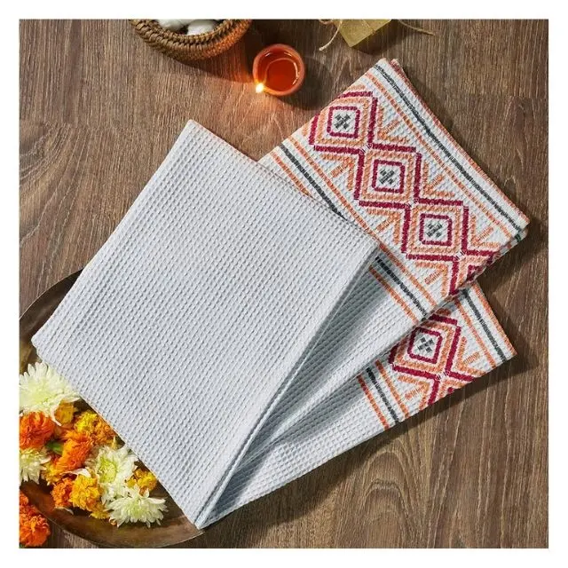 Exclusive Kashmir Style Waffle Embroidered Cotton Grey Weaved Kitchen Towel Absorbent Attractive Decoration Customizable Napkins