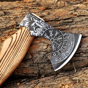 Hache Viking en Acier à Haute Teneur en Carbone Forgée à la Main, Manche en Bois de Frêne Personnalisé OEM, Hachette à Barbe avec Étui en Cuir, Hache de Camping et de Bushcraft - Product Image 3