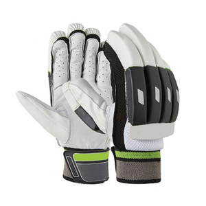 Gants de cricket rembourrés en cuir vert, blanc et noir avec fermeture auto-agrippante pour l'entraînement - Product Image 4