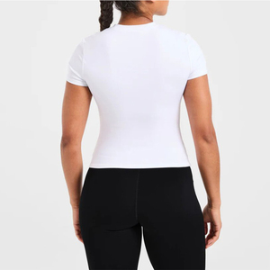Camiseta Deportiva de Manga Corta para Mujer, de Alta Calidad, al por Mayor, de Color Sólido, con Logotipo Personalizado, Ajustada, Ligera, de Secado Rápido y Transpirable - Product Image 3