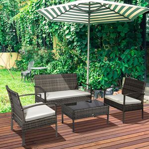Set di Mobili da Giardino in Vimini Resistente alle Intemperie, 4 Pezzi con Tavolo e Sedie Bianco Crema - Product Image 2