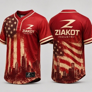 Venta al por Mayor Directa de Fábrica ZIAKOT INDUSTRY, Jersey de Softbol Unisex Personalizado con Bandera Americana 3D en Blanco, Rojo y Azul Marino, con Dos Botones - Product Image 4