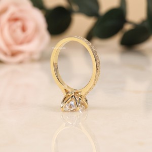 Bague de fiançailles en argent sterling 925 avec moissanite taille marquise sertie à griffes, plaquée or, bande gravée vintage, bijoux fins de mariée, cadeau - Product Image 3