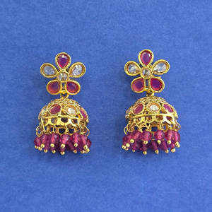 Joyería Hecha a Mano en India, Jhumki Antigua con Baño de Oro 231391 - Product Image 1