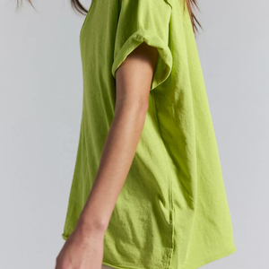 Wholesale Women's V Neck <b>Short</b> Sleeve T-Shirt Solid Color Casual Loose Fit Knitted Top Green Women Plus Size Distressed T-Shirt - Product Image 3