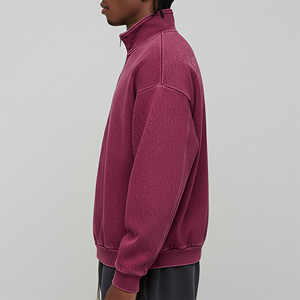 Hot Selling Custom Printed 100% Cotton Fleece Crew Neck Zipper Pullover Hoodie Breathable Acid Washed Winter Solid Oversized - Product Image 5