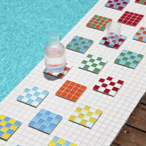 Juego de Posavasos de Mosaico de Vidrio Multifacético para Piscina, Hechos a Mano, con Diseño de Cuadrícula de Colores Vibrantes, Decoración Moderna para Mesa de Verano - Product Image 1