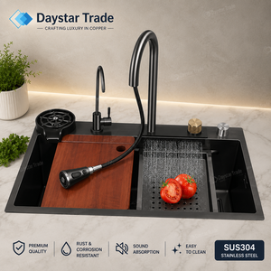 Daystar Trade Modern Double Bowl <b>Deck</b> Mounted Eco-Friendly Handmade 304 Stainless Steel Nano Black Rectangular Kitchen Sink - Product Image 3