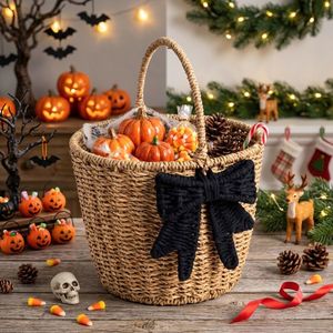 Panier tressé décoratif d'Halloween en gros, panier de rangement, organisateur pour la collecte des bonbons, centre de table de fête, décoration intérieure - Product Image 1