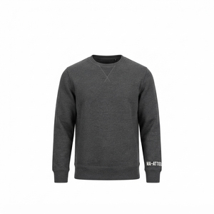 <b>Men's</b> Charcoal <b>Grey</b> Crewneck <b>Sweatshirt</b> Minimalist Pullover Casual Streetwear Long Sleeve Cuffed Custom <b>Sweatshirt</b> - Product Image 3
